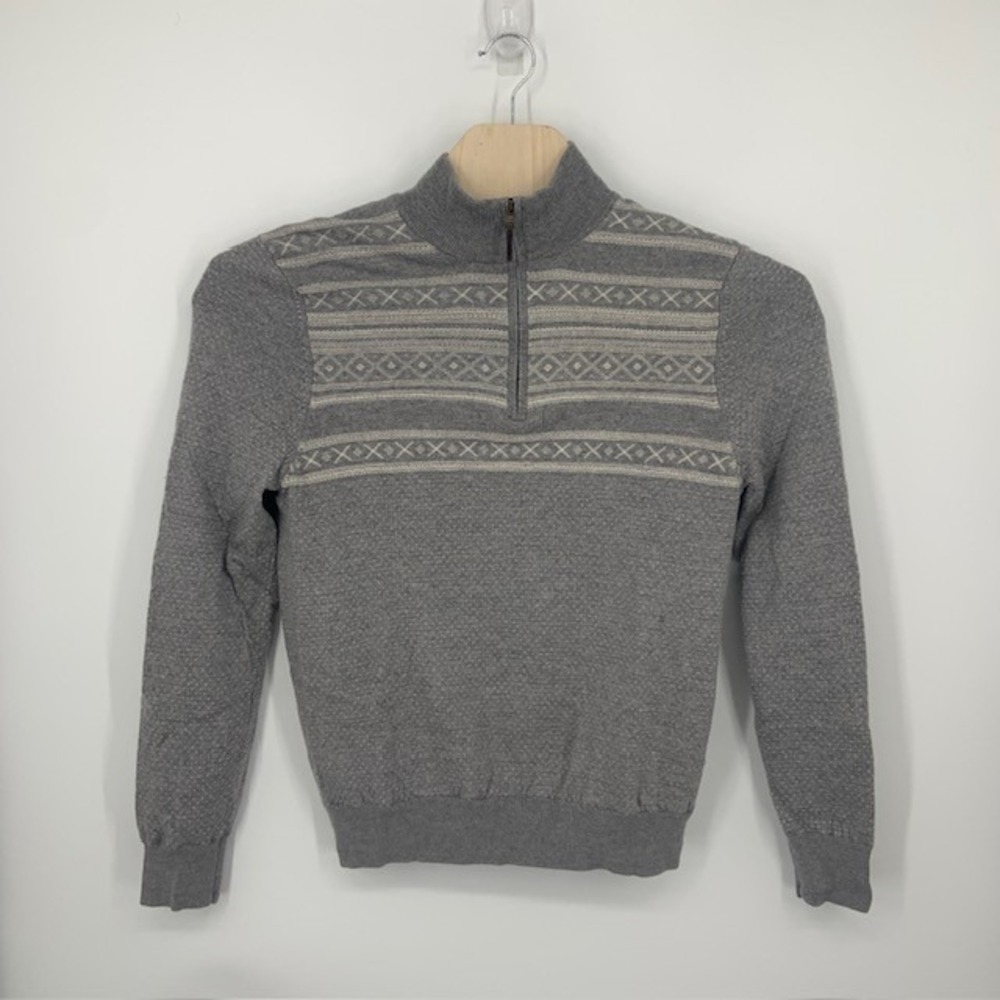 Fairway & Greene Italian Merino Wool Sweater L Fair Isle Golf Preppy Quarter Zip